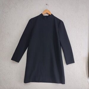 Zara Woman Dress Womens L Long Sleeve Mock Neck Back Tie Shift Black